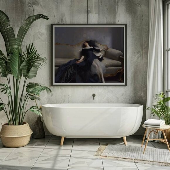 Original Dark Literary Art Print + Digital Copy Vintage Black Dress Painting - Picture 6 of 11